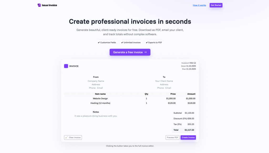 Issue Invoice – free invoice generator